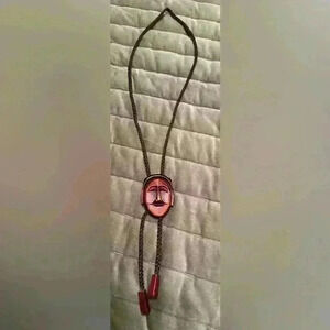 Vintage Korean wooden mask bolo tie